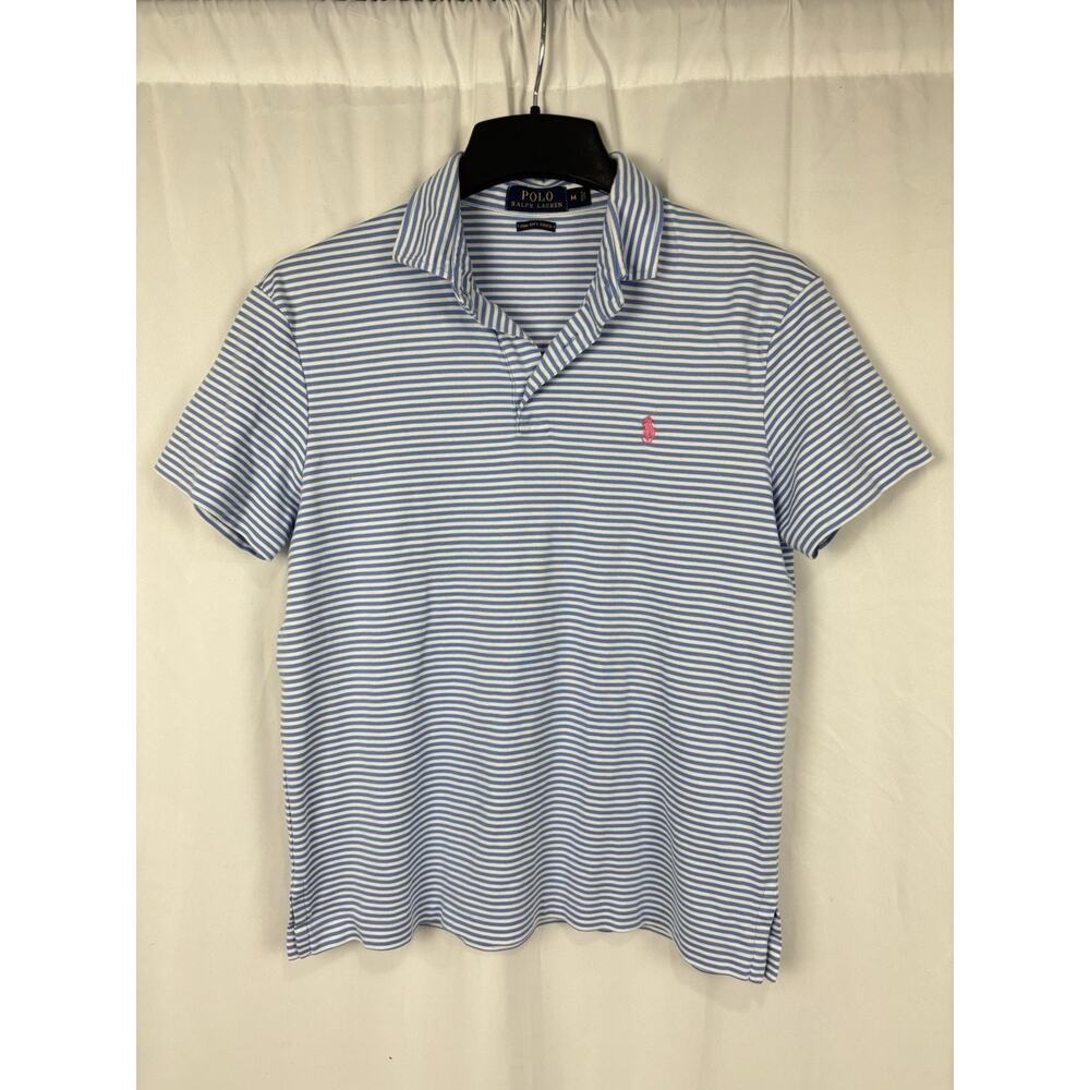 Polo Ralph Lauren Polo Shirt Men’s M Blue Stripe Pima Soft Touch Short Sleeve